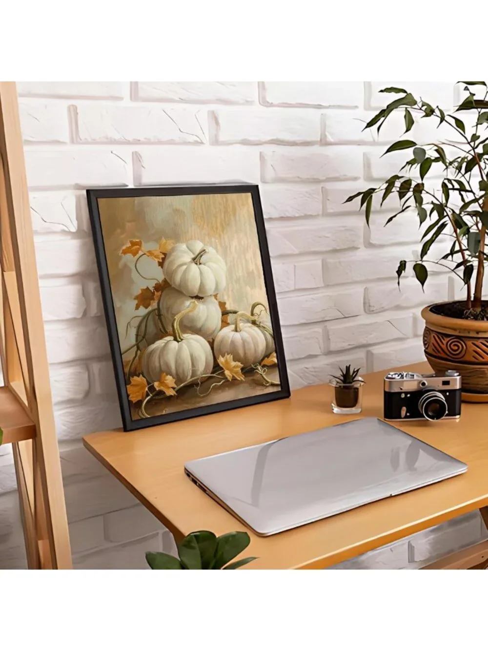 Vintage Fall Pumpkin Wall Art - Framed Autumn Decor for Thanksgiving